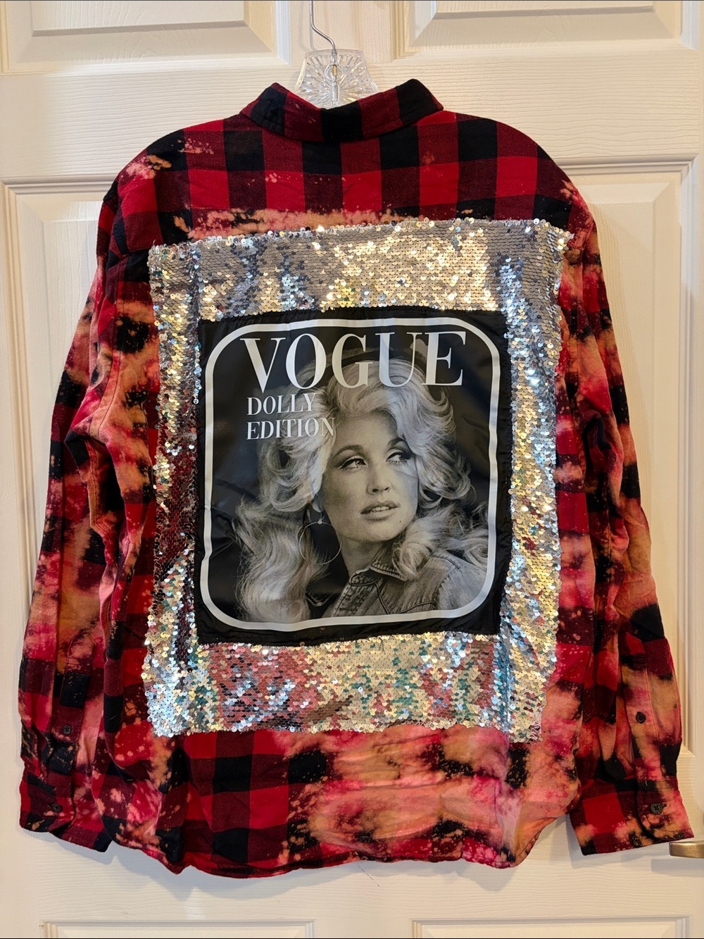 NWT Vogue Dolly Edition Flashy Sequin Flannel Red/Black Plaid Splatter Faded - Picture 3 of 5
